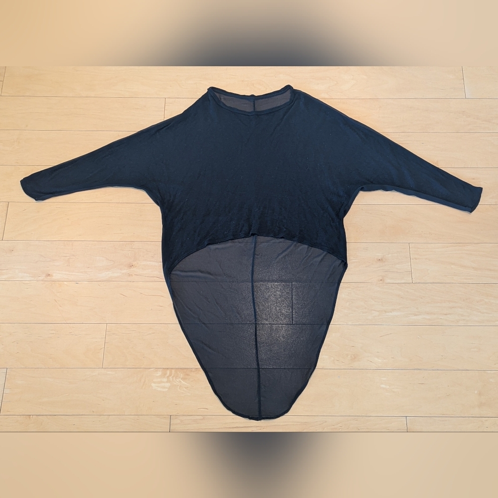 Black High Low Poncho Cape Top Sheer Back Oversized L XL